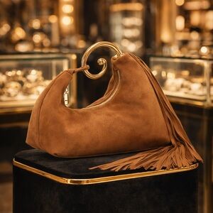 ✨ Retro Unique and Jazzy Blonde Espresso Vegan Suede Handbag ✨